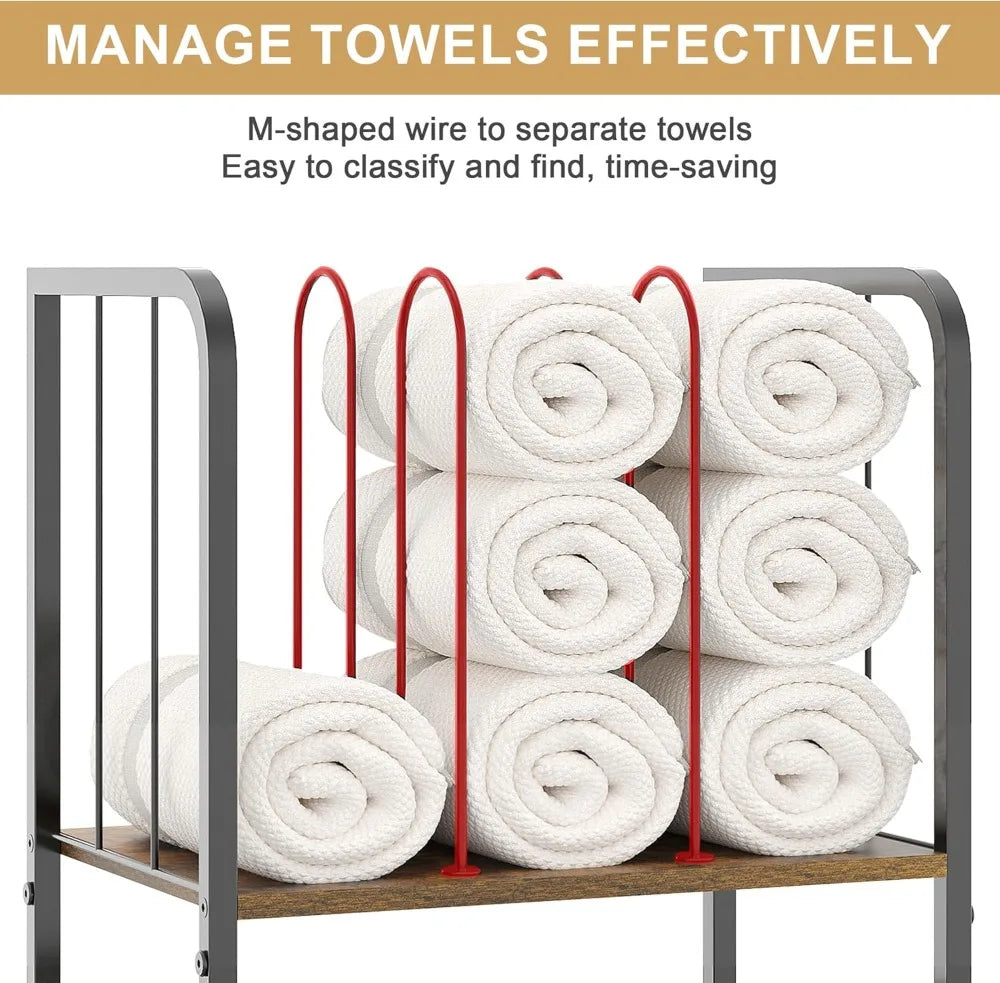Towel Rack Free Standing 3-Tier M-Shaped Detachable Dividers, Durable Metal Towel Holder for Bathroom