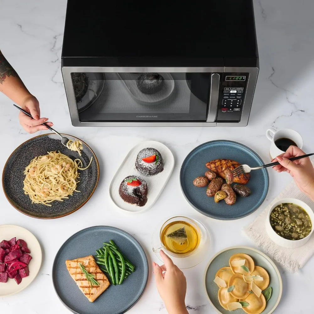 Farberware 1.1 Cu. Ft. Countertop Microwave Oven 1000 Watts Power, Auto Cook Settings Defrost Easy Clean and Child Safety Lock