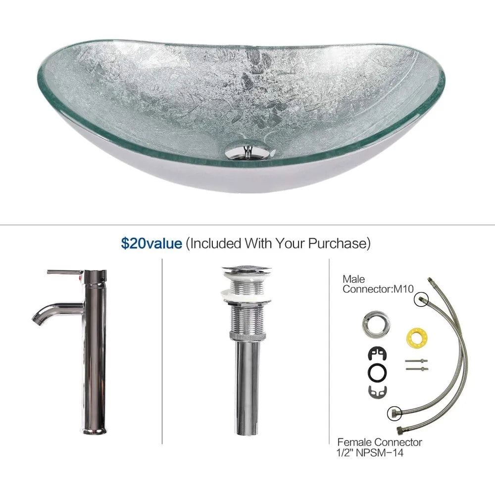 48" White Bathroom Vanity with Marble Texture Top and 4 Drawers, Modern Standing Pedestal Cabinet with Two Boat Silver Glass Ves