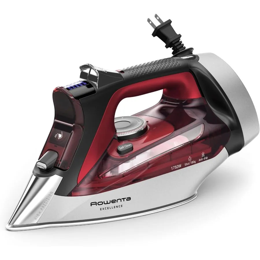 Iron Focus Excellence Stainless Steel Soleplate Steam Iron for Clothes Retractable Cord 400+ Microsteam Holes Powerful steam LE