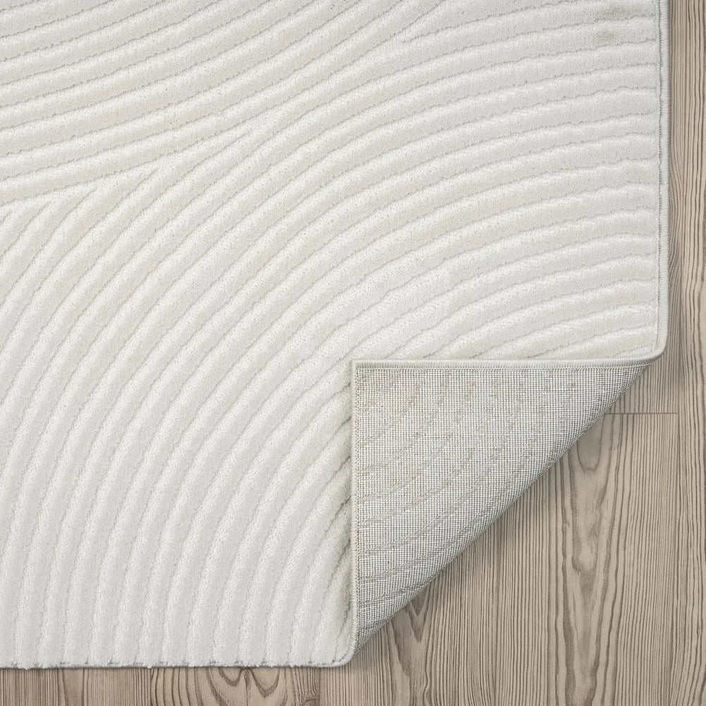 Cream Area Rug 8' x 10' for Living Room, Bedroom - Zen Reiki Circles Pattern - Durable & Easy to Clean