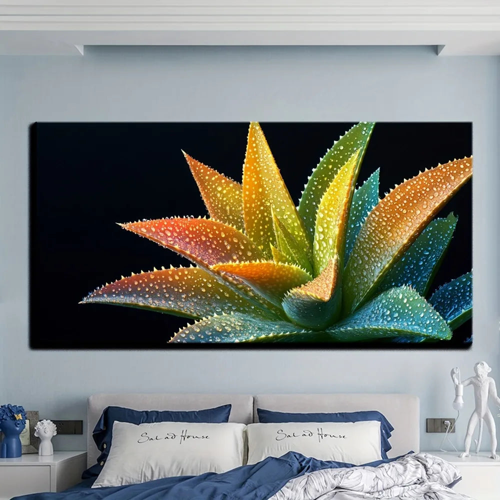 Modern aloe flower canvas art painting, living room and bedroom wall decoration, 1.5 inch thick pine solid wood frame