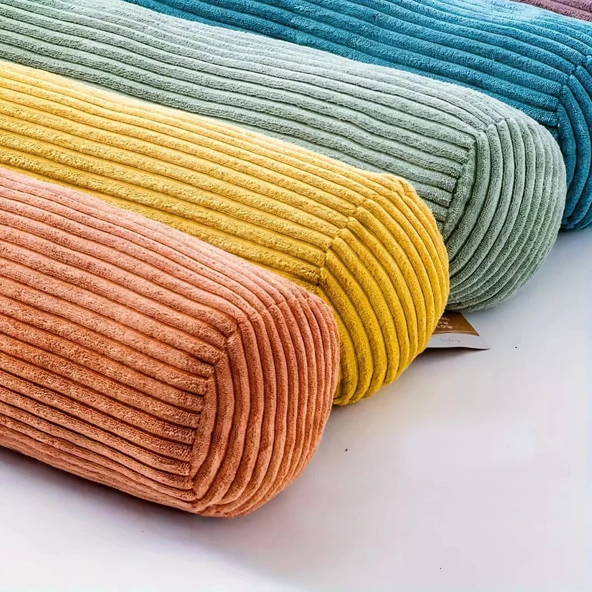 1pc 3D Stripe modern cylindrical support pillow corduroy Pillow, Machine Washable Polyester Fiber Filling, Suitable for Indoor