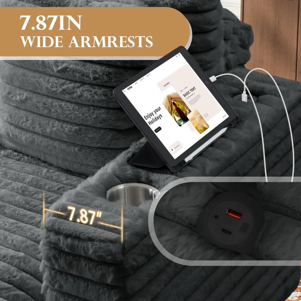 60" Chaise Lounge Chair Indoor, Oversized Comfy Sofa Bed with Pillows & Armrests, Fluffy Plush Faux Fur Sleeper Couch Lazy Chair