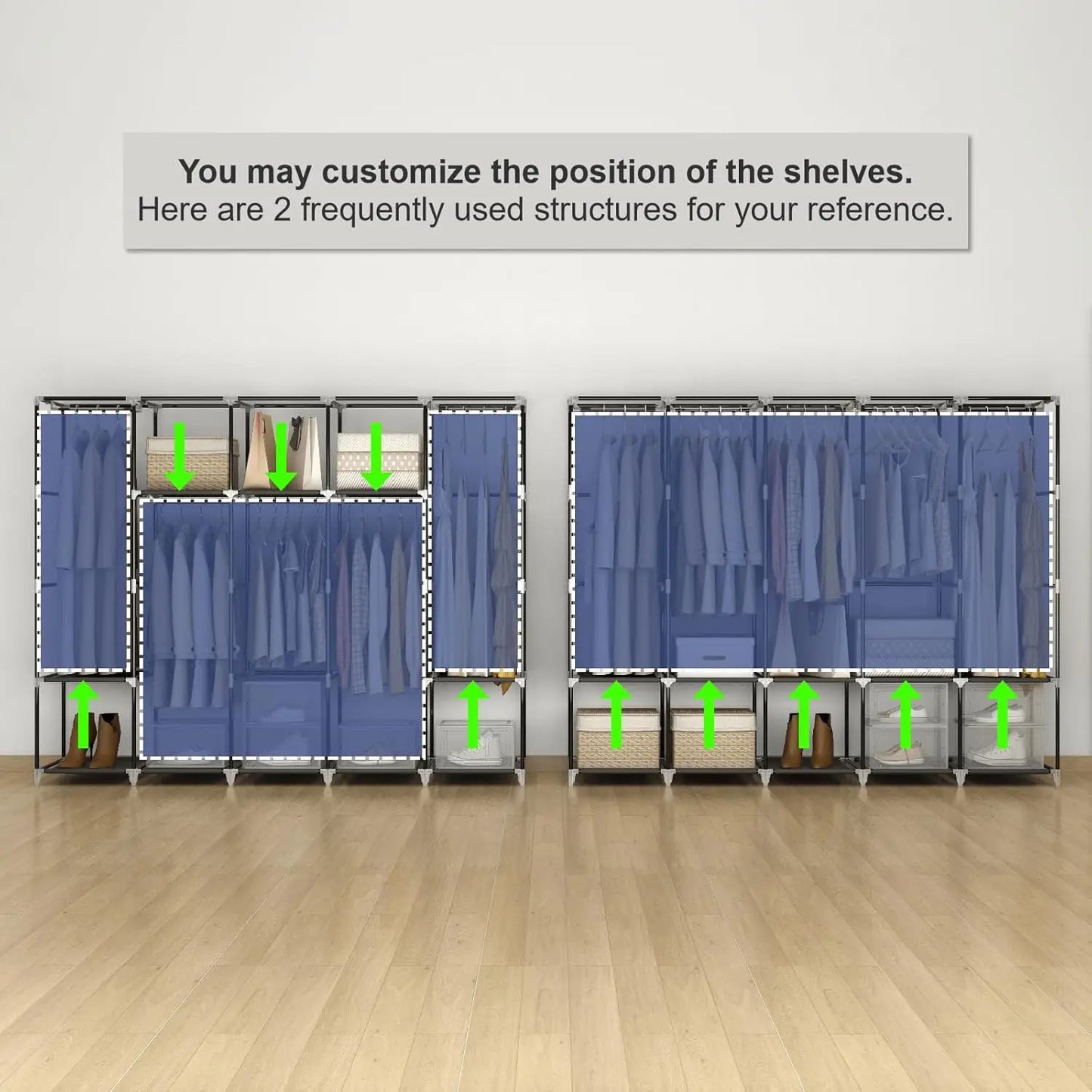 83 Inch Wide Portable Closet Wardrobe with Cover, 5 Hanging Rods and 10 Shelves for Clothes Storage