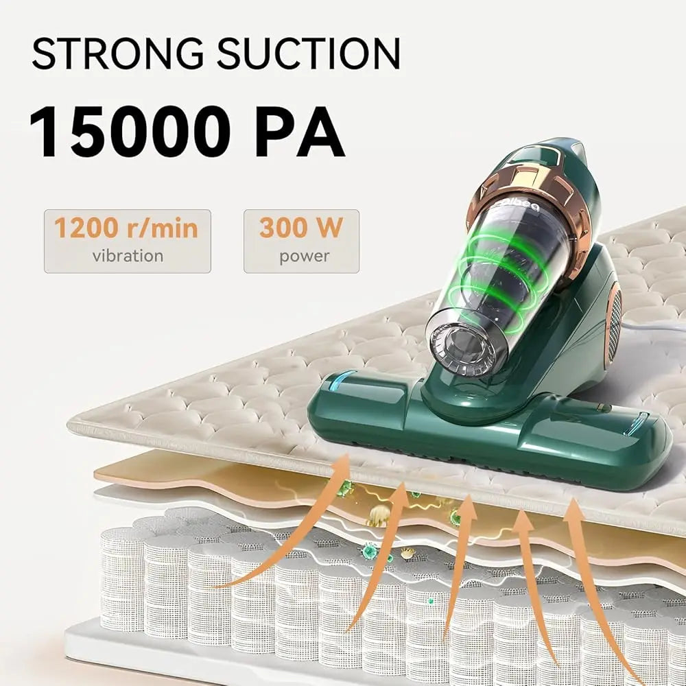 Handheld Bed Vacuum Cleaner Hine, Mattr Vacuum Cleaner With 15Kpa Suction, Uv Light, Washable Hepa For Deep Clean Fur, Hair,