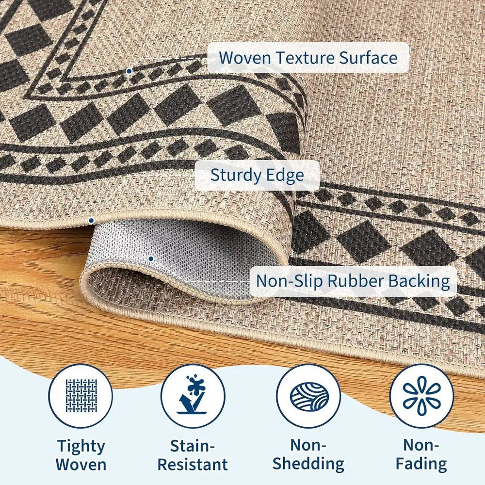 Natural 8x10 Jute Rug, Washable and Non-Slip for Indoor/Outdoor Use, Solid Farmhouse Style for Living Room and Patio