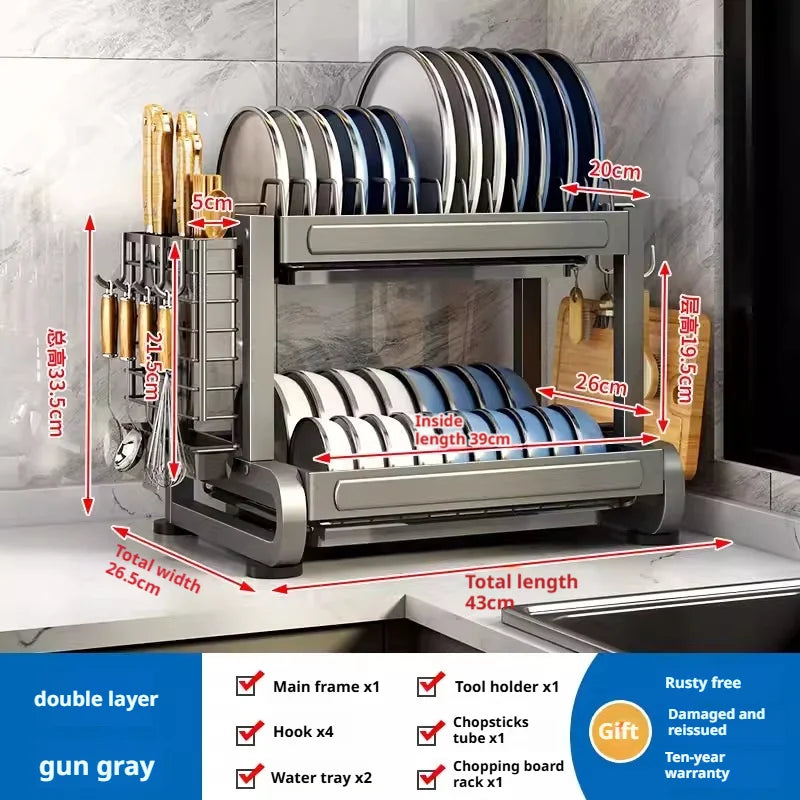 Kitchen Dish Bowl Drainer Storage Rack Countertop Dinnerware Organizer Drain Basket Household Dish Drying Rack Stand Shelf