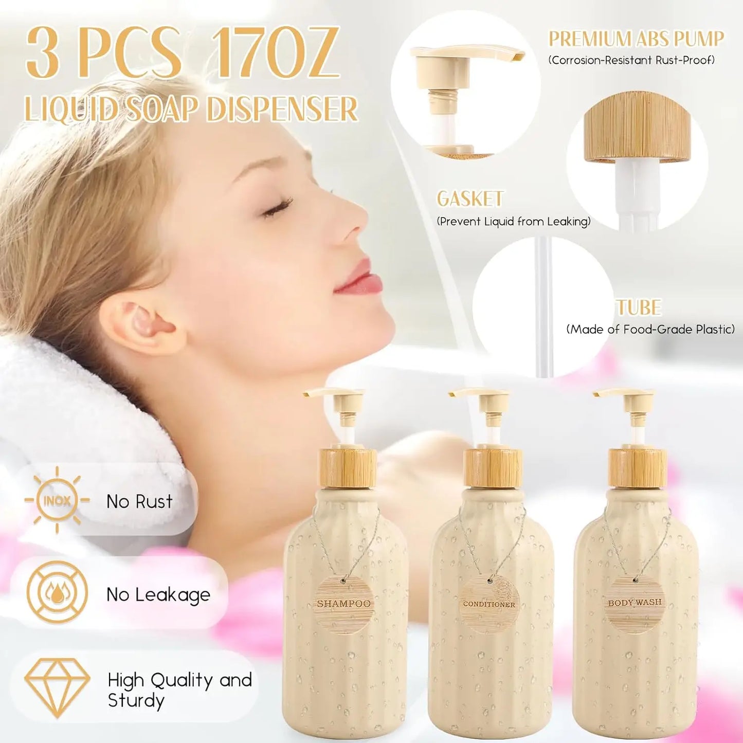 32PCS Beige Bathroom Set with Shower Curtain, Rugs & Dispensers - Modern Home Decor Accessories