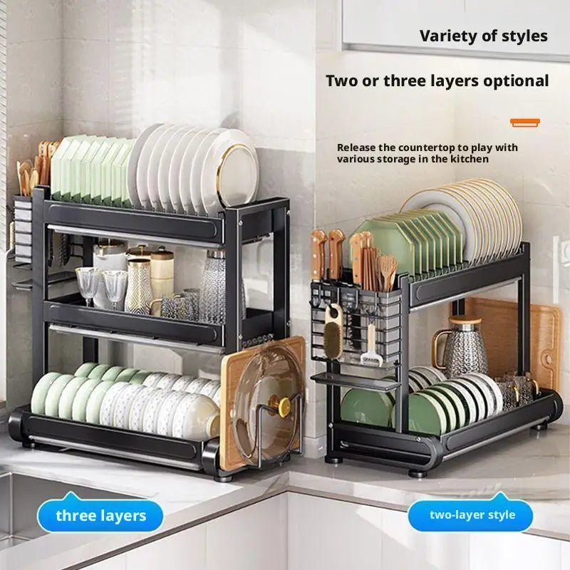 Kitchen Dish Bowl Drainer Storage Rack Countertop Dinnerware Organizer Drain Basket Household Dish Drying Rack Stand Shelf