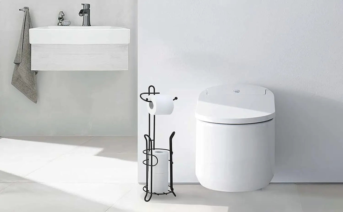 Bathroom toilet paper roll storage rack, with sufficient space in the reserved area to store extra large rolls (black)