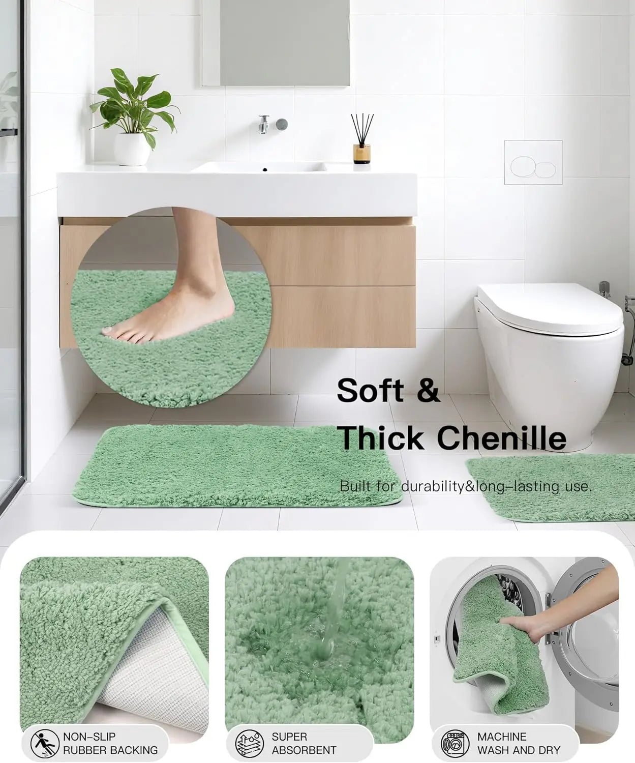 24-Piece Green Bathroom Set with Shower Curtain & Trash Can, Space-Saving Décor for Home, Dorm, Hotel