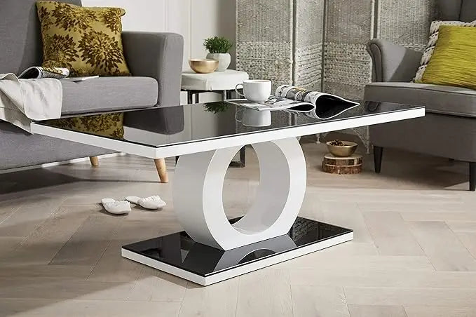 Giovani Modern Halo Black/White High Gloss and Glass Coffee Table