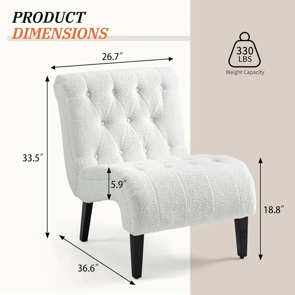 Armless Teddy Accent Chair Set of 2, Upholstered Lounge Chair with Wood Legs, Comfy Reading Chairs for Living Room & Bedroom