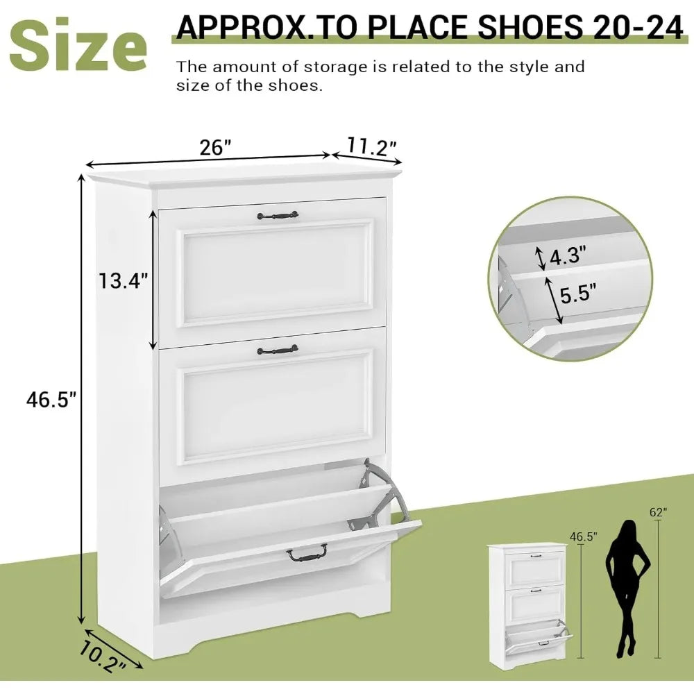 Brinlawb Shoe Cabinet With 3 Flip Drawers For Entryway