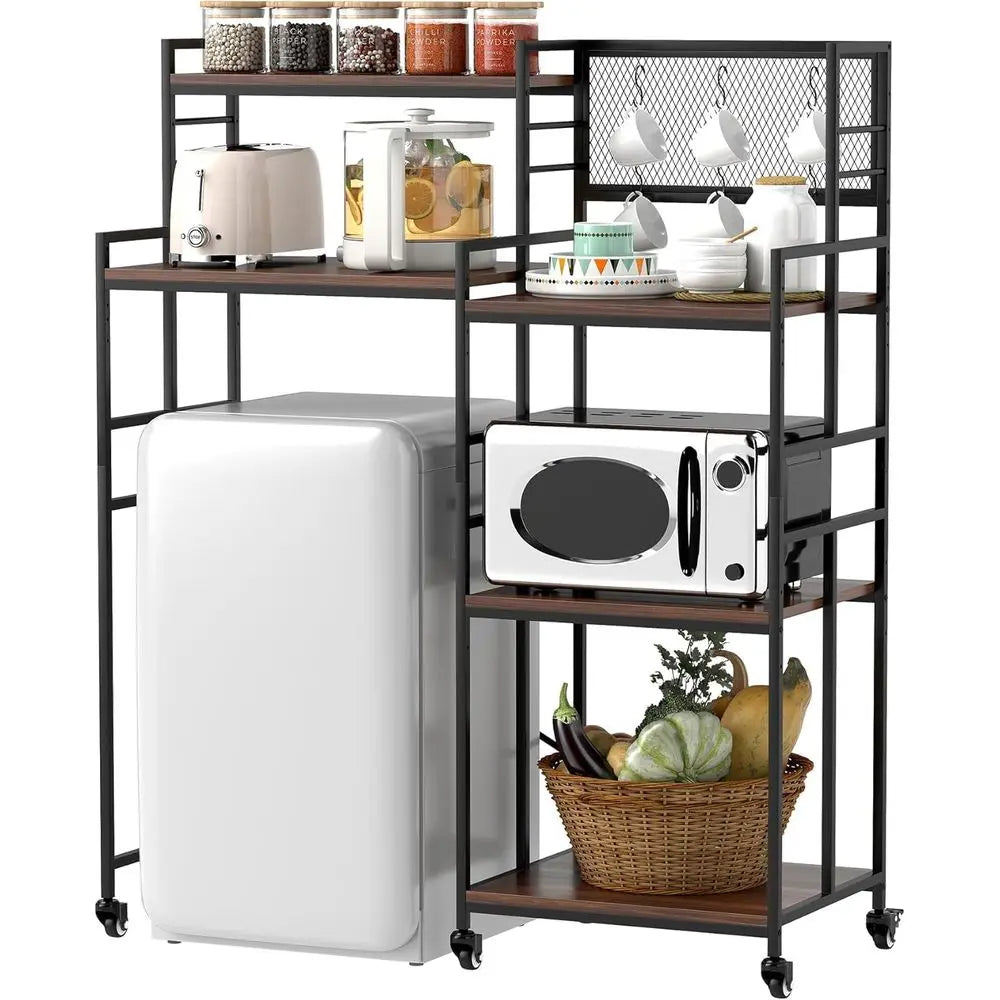5-Tier Mini ridge Cabinet with Storage Shel, Industrial Style Coee Bar Bakers Rack with Mini ridge Space, Over Rerigerator and M