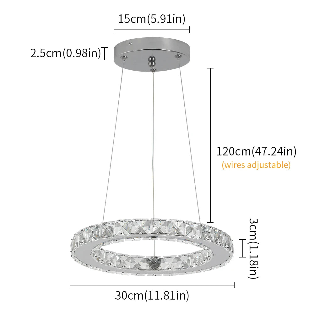 Modern Led  Pendant Light Luxury Crystal Rings Dimmable Chandelier Hanging Lustre Ceiling Lamp Living Dining Room Decor Fixture