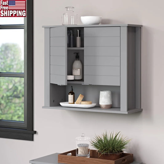 XMSJ Wall Mount Bathroom Medicine Cabinet Two Door Storage