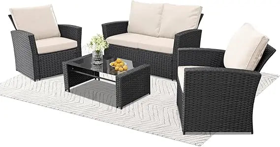 Outdoor Wicker Sectional Sofa Set With Coffee Table