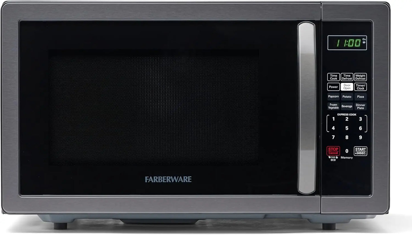 Farberware 1.1 Cu. Ft. Countertop Microwave Oven 1000 Watts Power, Auto Cook Settings Defrost Easy Clean and Child Safety Lock