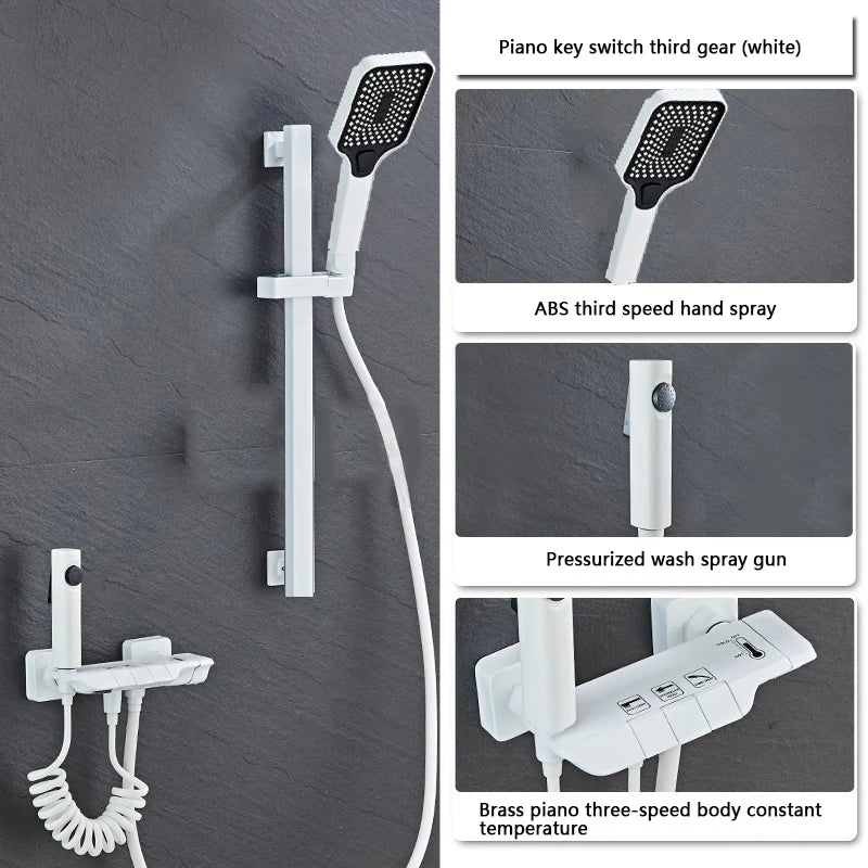 Modern Shower System Full Set Grey 2 Way Piano Keys Bathroom Shower Set Wall Mounted Brass Bathtub Digital Display Shower Faucet