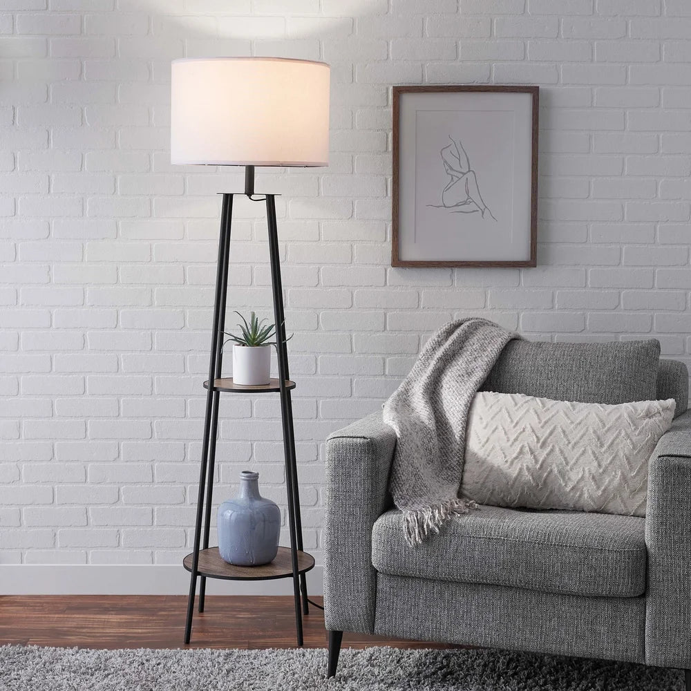 XMSJ Floor Lamp With Wood Shelves Energy Efficient LED