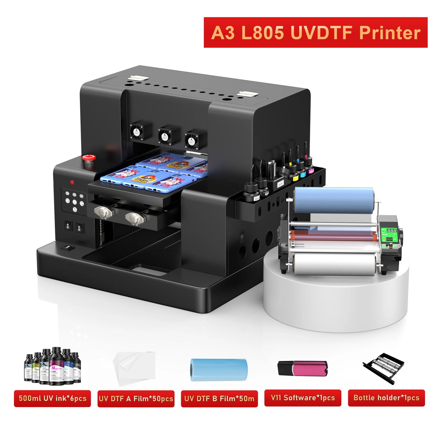 US/EU Stock A3 XP600 UV Printer A4 L805 UV Flatbed Printing Machine For Pen Metal Wood Acrylic UV DTF Printer UV Sticker Printer