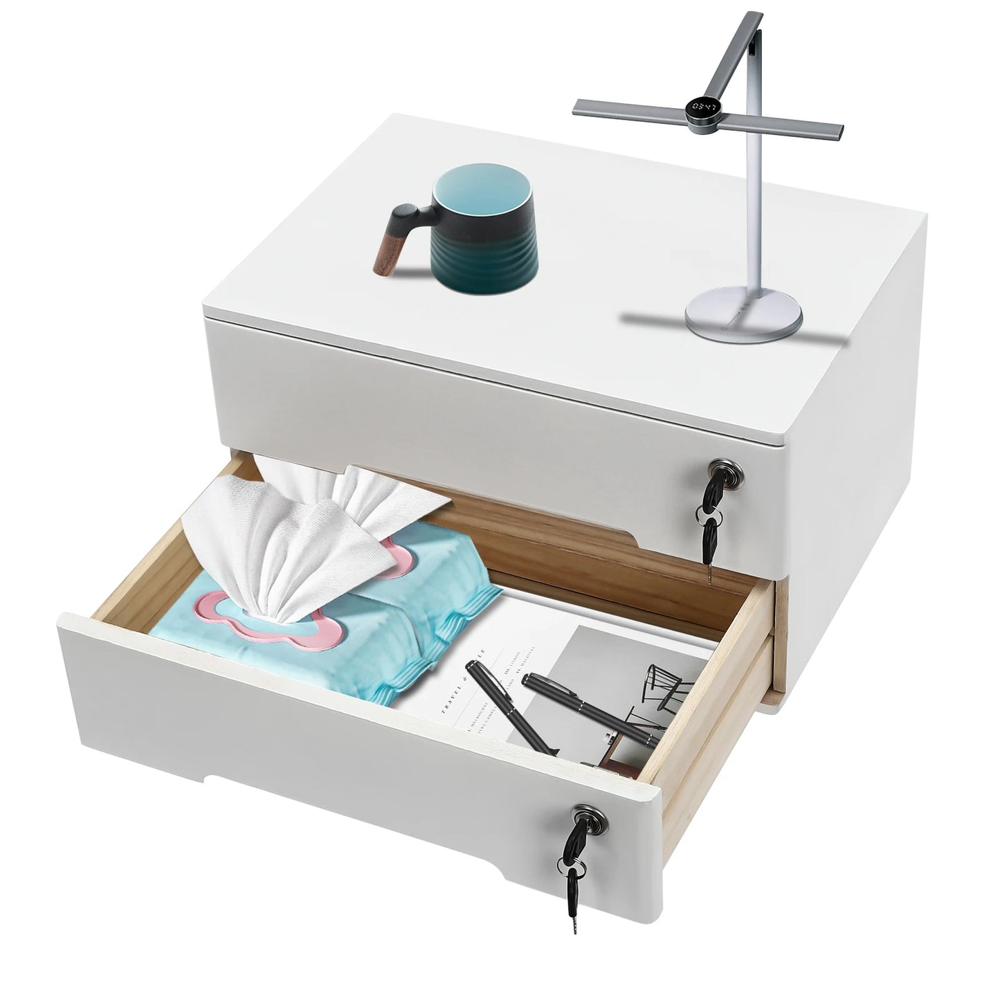 General Use Desk Organizer With Locking Drawers Office
