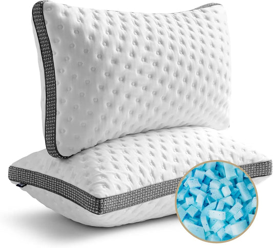 BedStory Cooling Pillows Queen Size Set of 2, Gel Memory Foam Pillows, Medium Firm Pillows for Sleeping, CertiPUR-US Certified