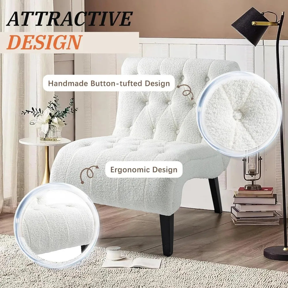 Armless Teddy Accent Chair Set of 2, Upholstered Lounge Chair with Wood Legs, Comfy Reading Chairs for Living Room & Bedroom