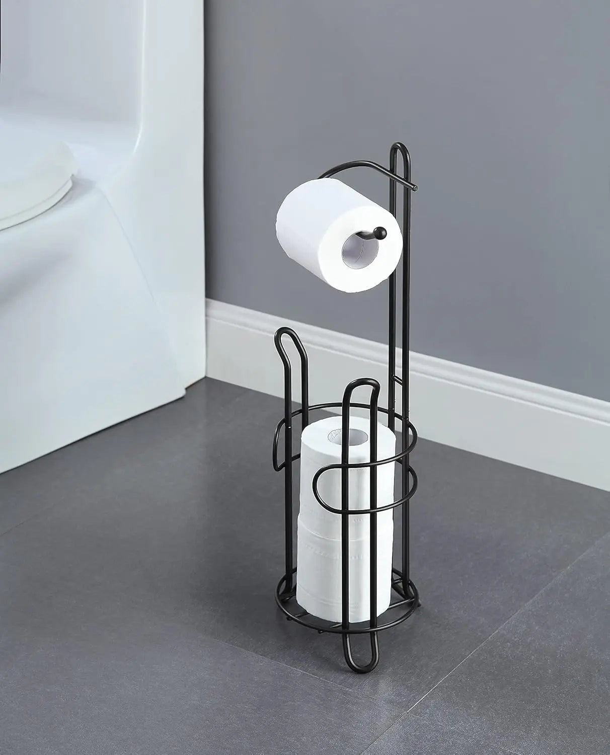 Bathroom toilet paper roll storage rack, with sufficient space in the reserved area to store extra large rolls (black)