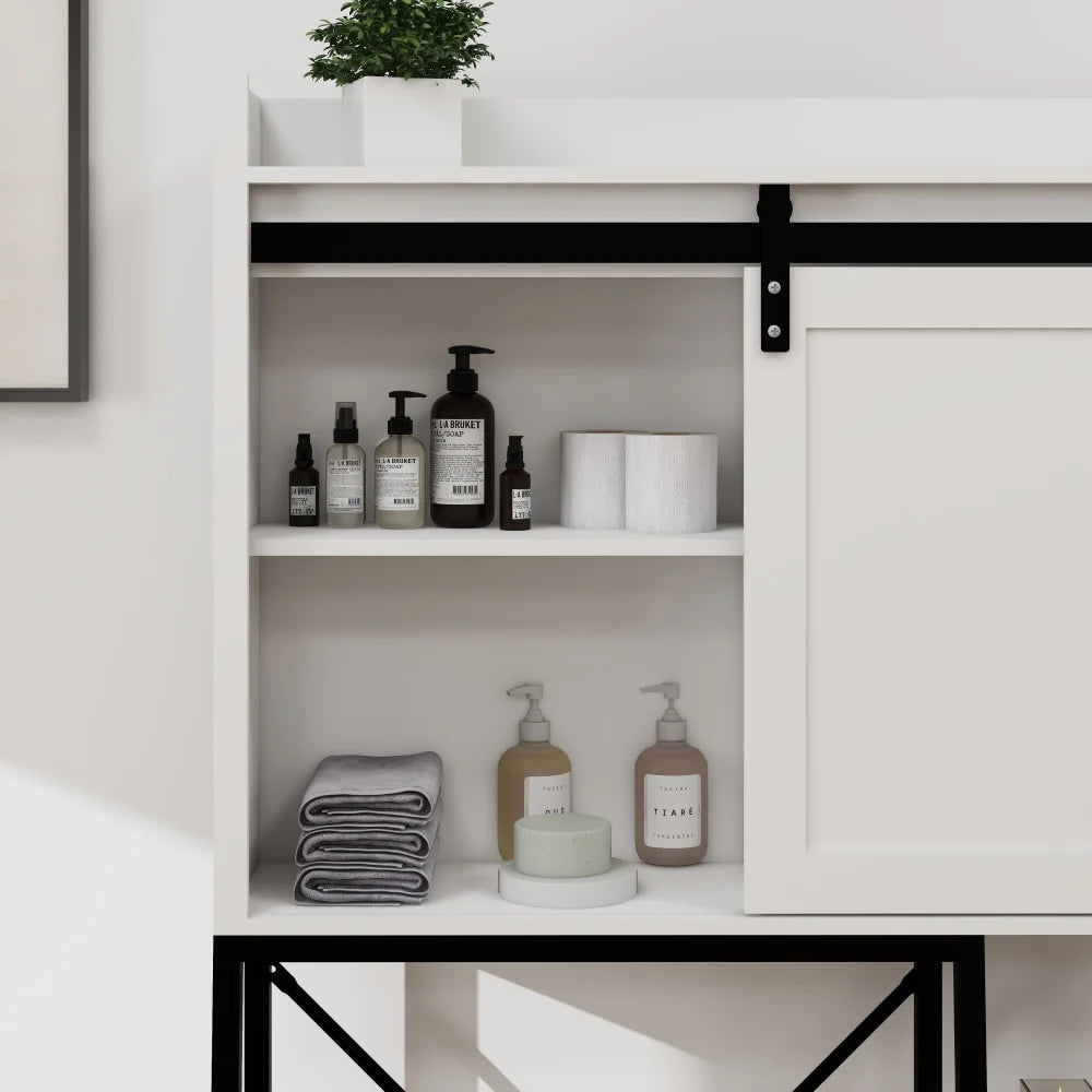 Hign Concerned Bathroom Storage Rack With Sliding Barn Door