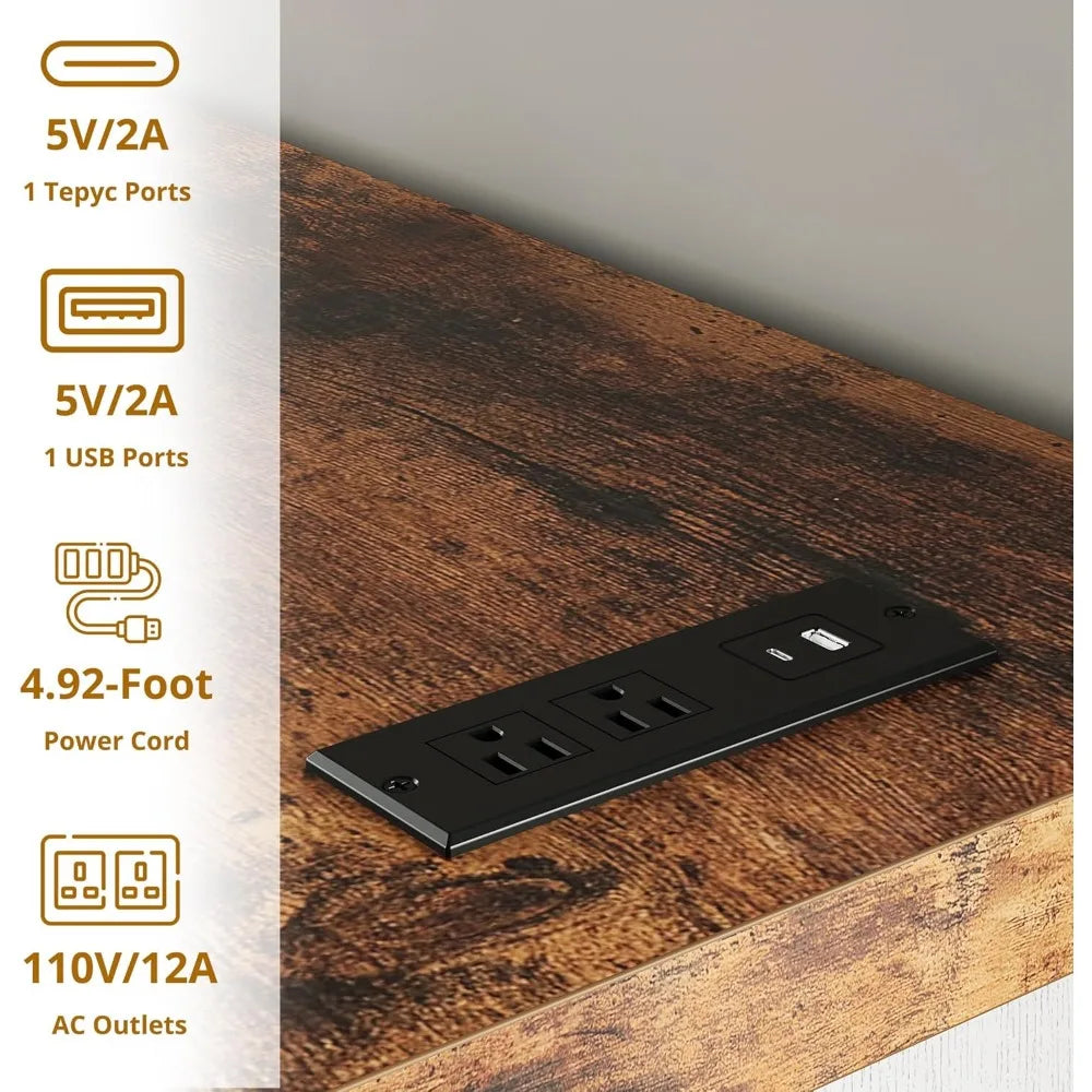 59 6 Drawers Dresser for Bedroom, Power Strip, Farmhouse Large Wood Dressers & Chest of Drawers with Wide Storage Cabine
