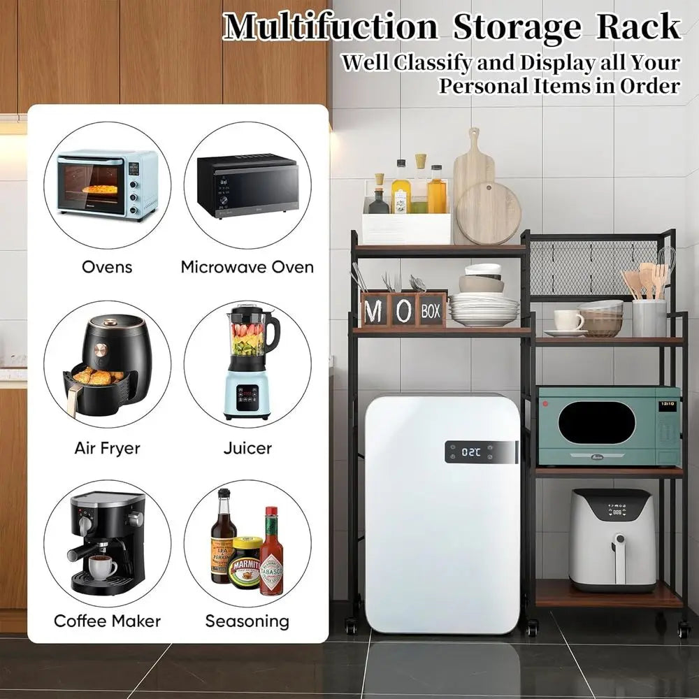 5-Tier Mini ridge Cabinet with Storage Shel, Industrial Style Coee Bar Bakers Rack with Mini ridge Space, Over Rerigerator and M