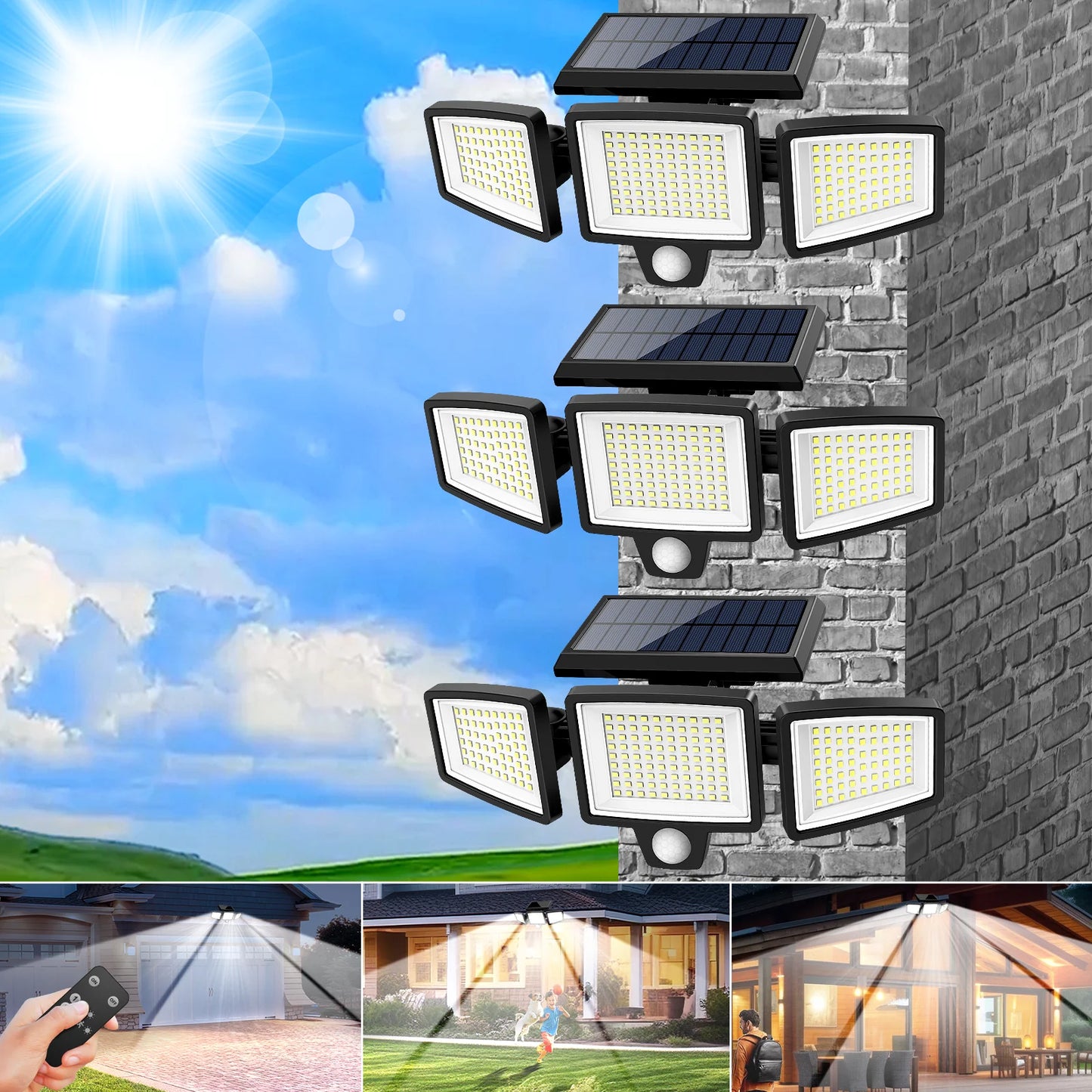 3 Pack Outdoor Solar Lights, Motion Sensor Security Lights for Porch, Garage, Yard Entrance, Patio