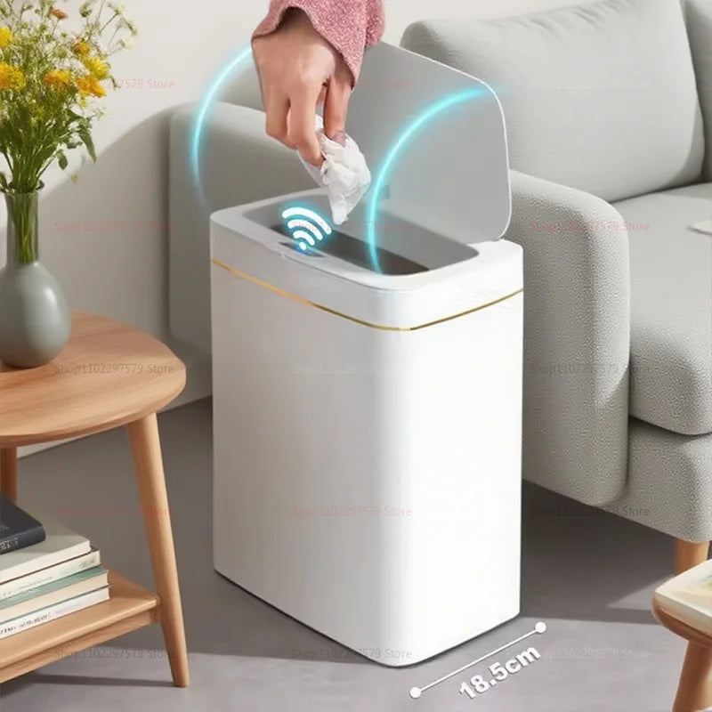 15L Non-Contact Smart Sensor Trash Can Automatic Bagging Electronic Bathroom Kitchen Waste Bin White Smart Home Freshness