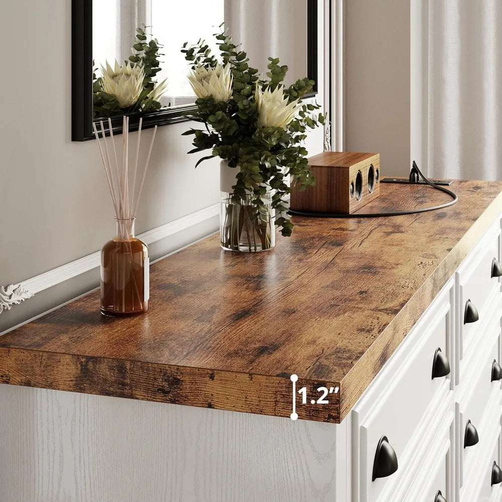 59 6 Drawers Dresser for Bedroom, Power Strip, Farmhouse Large Wood Dressers & Chest of Drawers with Wide Storage Cabine