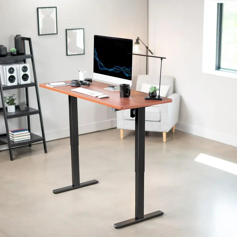Electric 60 x 24 inch Stand Up Desk, Height Adjustable, Dark Walnut Top Black Frame, Home and Office Furniture Sets, DESKKITB06D