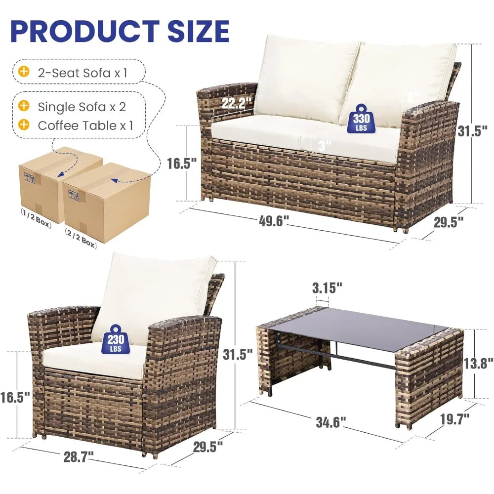 Outdoor Patio Wicker Furniture Set With Cushions And Table