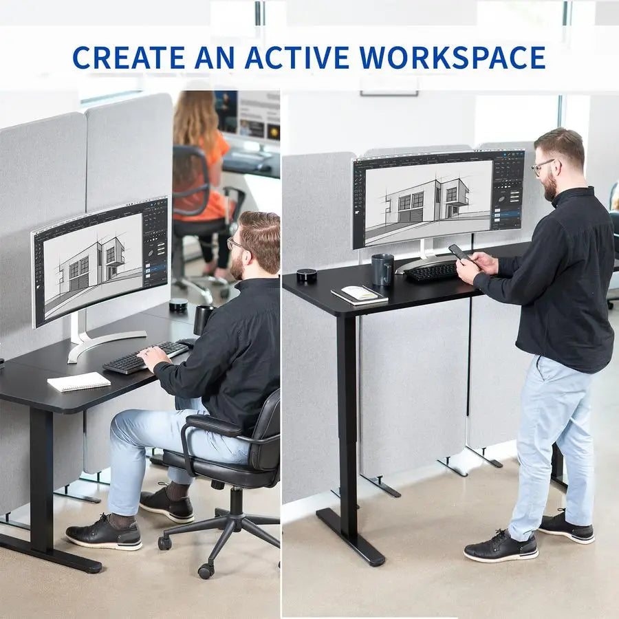 Electric 60 x 24 inch Stand Up Desk, Height Adjustable, Dark Walnut Top Black Frame, Home and Office Furniture Sets, DESKKITB06D