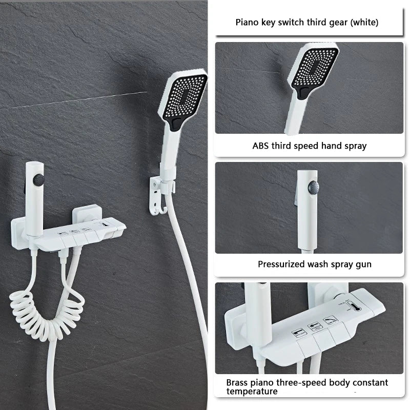 Modern Shower System Full Set Grey 2 Way Piano Keys Bathroom Shower Set Wall Mounted Brass Bathtub Digital Display Shower Faucet