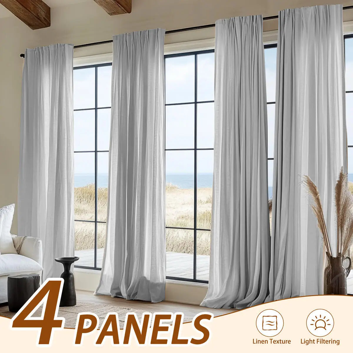 Inchan 4pc Farmhouse Light Filtering Curtains Living Room