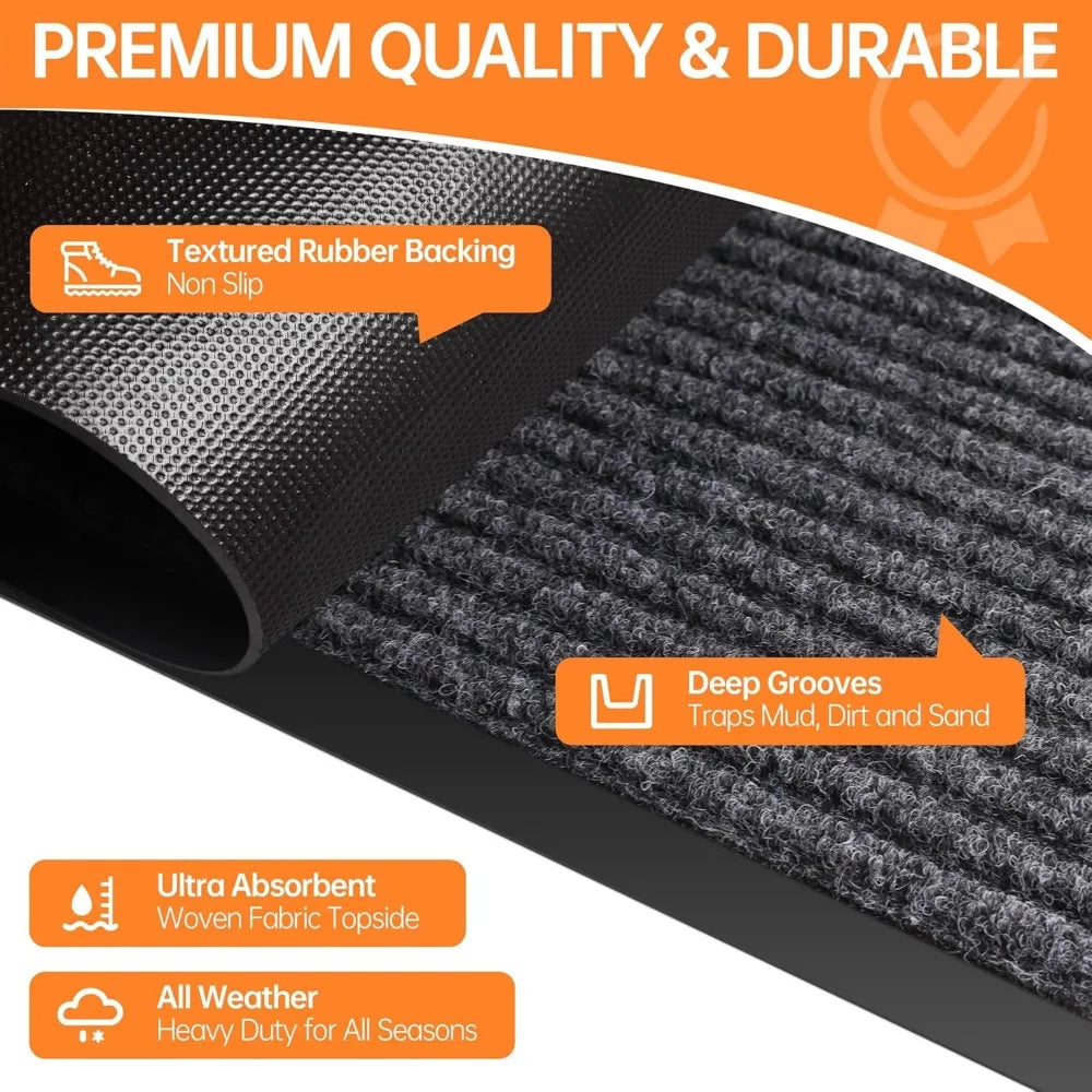 Indoor Outdoor Door Mat, 4’ x 2' Doormat for Entryway, Rubber Backing Non Slip Front Door Mat Outside Entrance, Super Absorbent