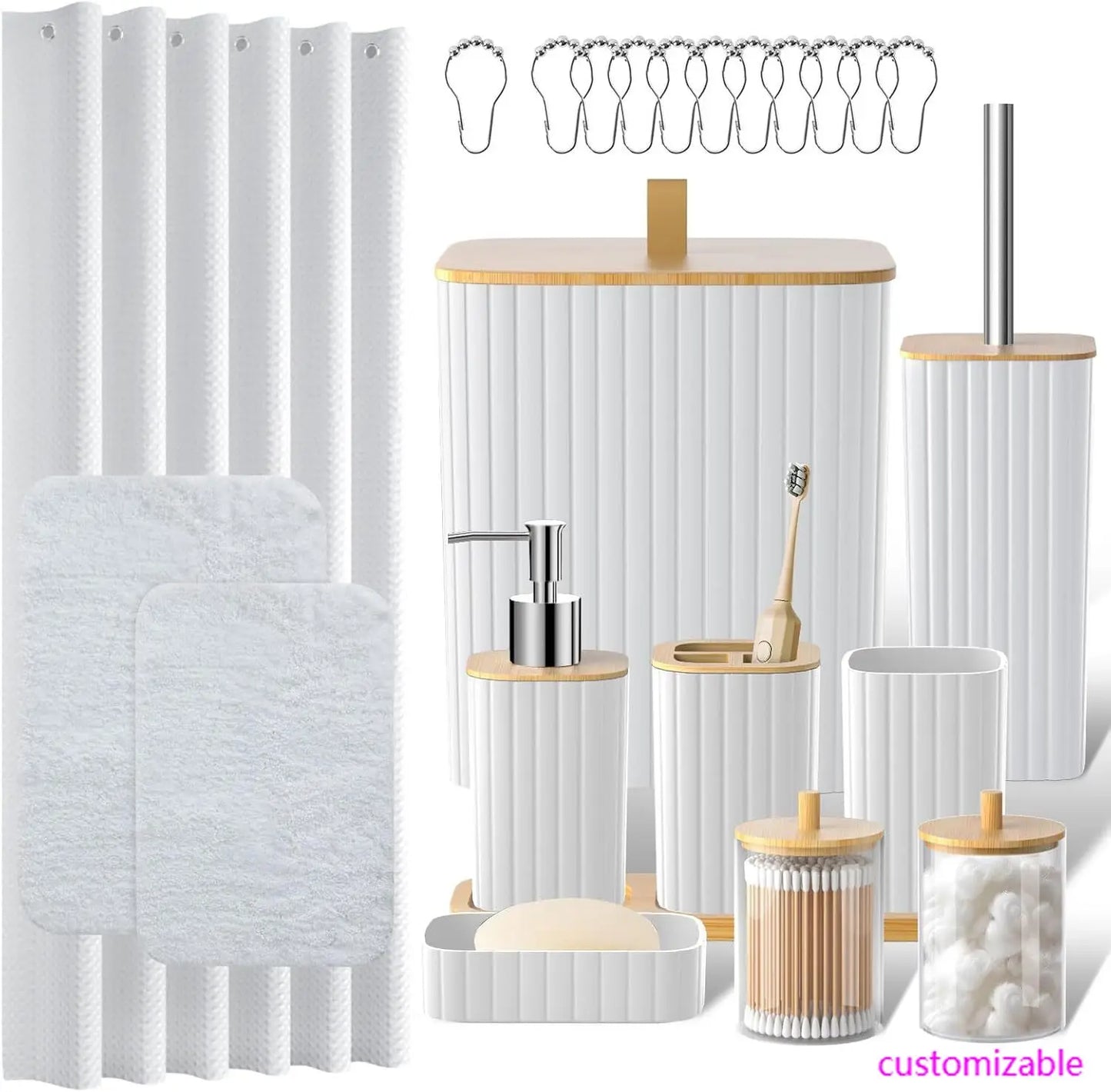 XMSJ 24 Piece Bathroom Accessories Set Shower Curtain Rugs