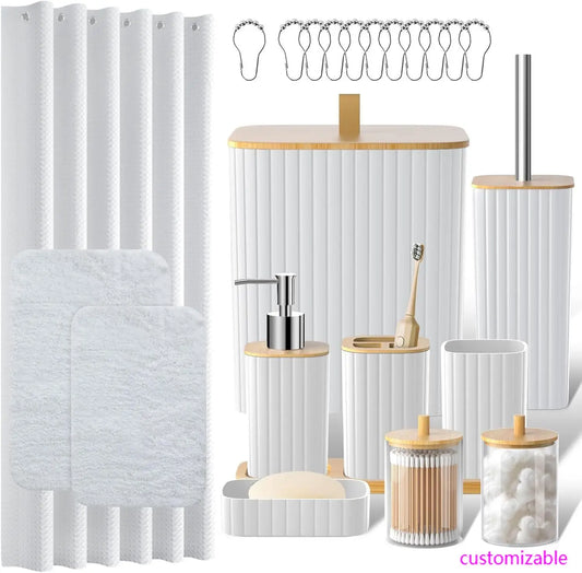 XMSJ 24 Piece Bathroom Accessories Set Shower Curtain Rugs