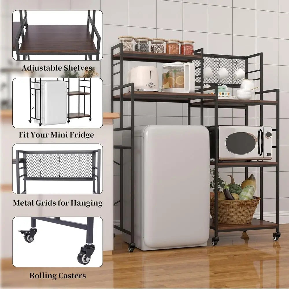 5-Tier Mini ridge Cabinet with Storage Shel, Industrial Style Coee Bar Bakers Rack with Mini ridge Space, Over Rerigerator and M