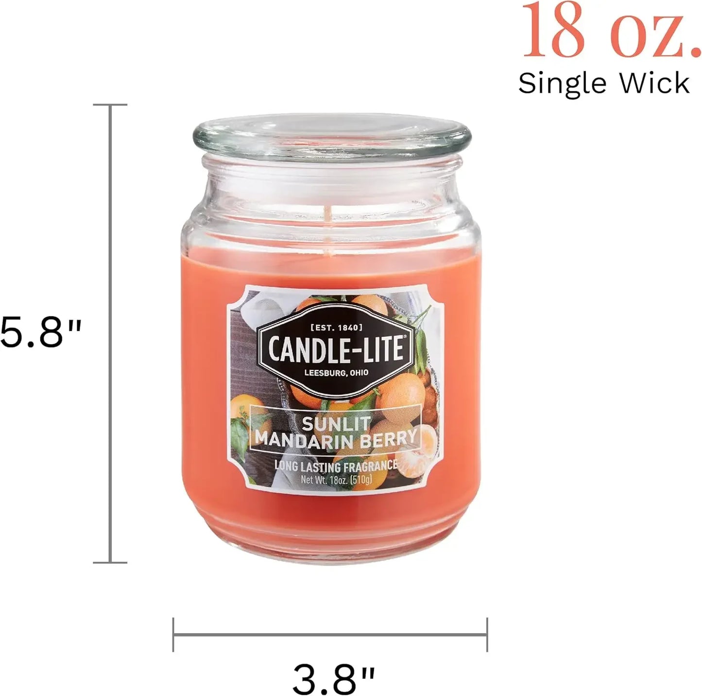 Candle-Lite Scented Sunlit Mandarin Berry Fragrance, One 18 oz. Single-Wick Aromatherapy Candle with 110 Hours of Burn Time, Ora