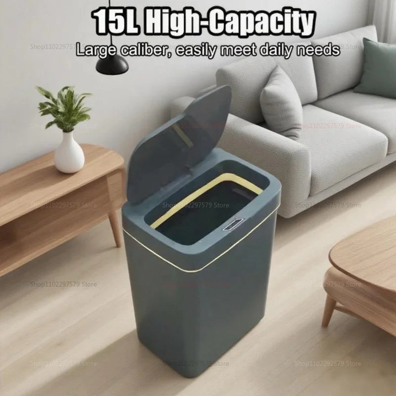 15L Non-Contact Smart Sensor Trash Can Automatic Bagging Electronic Bathroom Kitchen Waste Bin White Smart Home Freshness