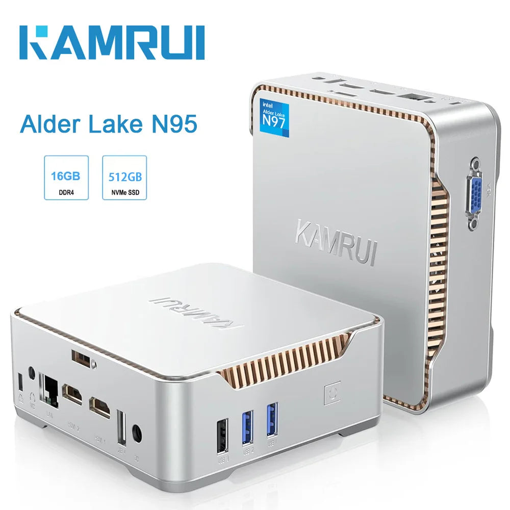 KAMRU Mini PC Intel 12th Gen Alder Lake N95 16GB RAM 512GB M.2 SSD Windows 11 4K UHD WiFi5 Business VESA mini Desktop Computer