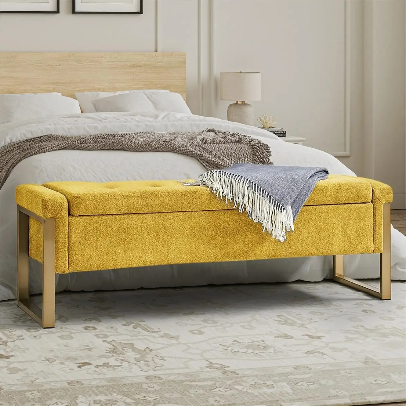 Furniture Finish Storage Ottoman Bench With Metal Legs